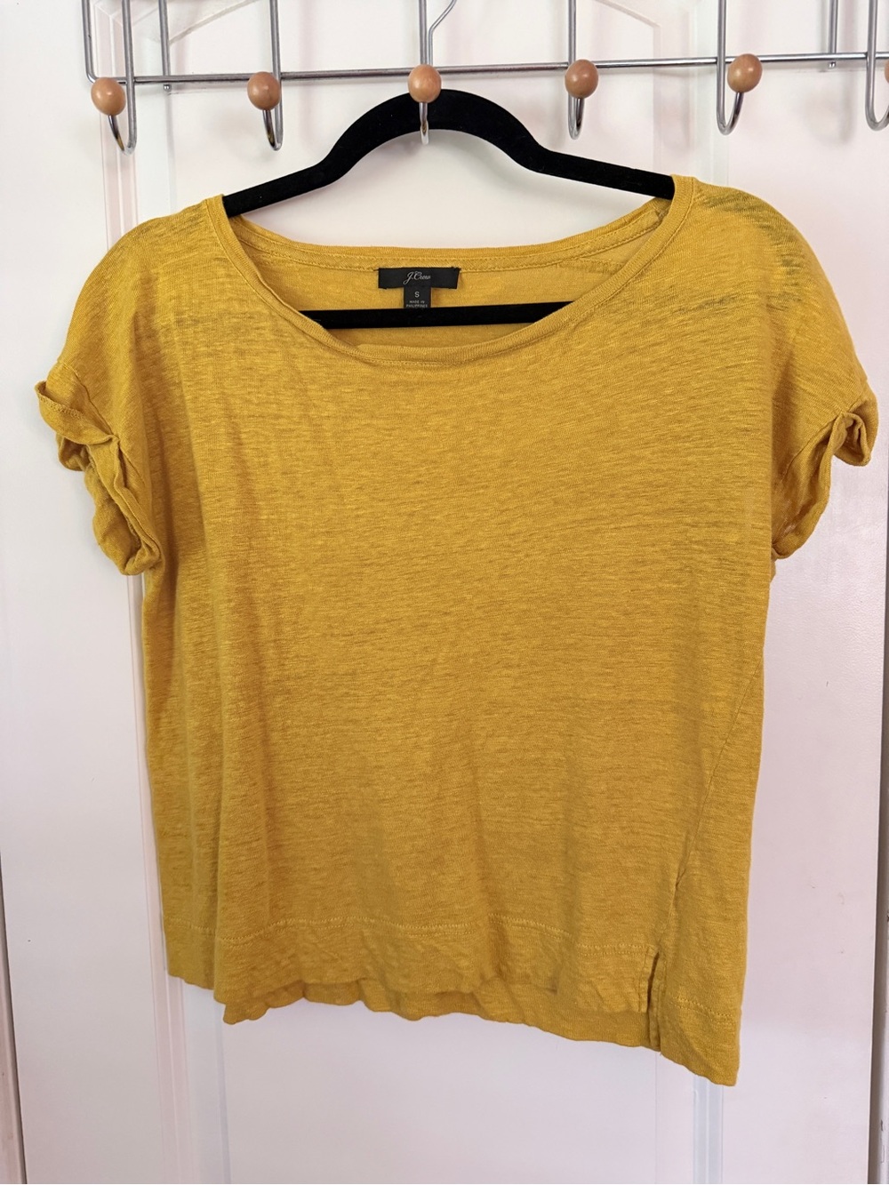 J. Crew Women's Mustard Short Sleeve 100% Linen Tee
